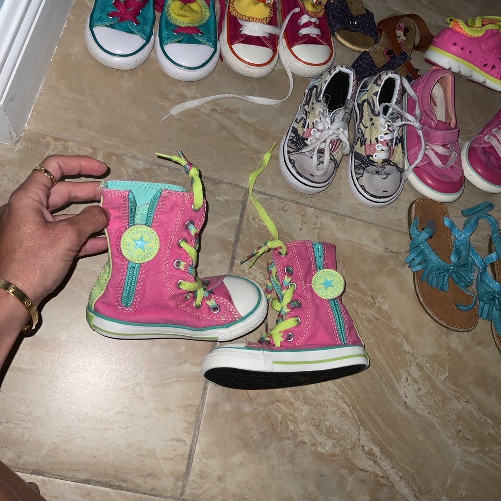Pink green turquoise high top converse 7 7c